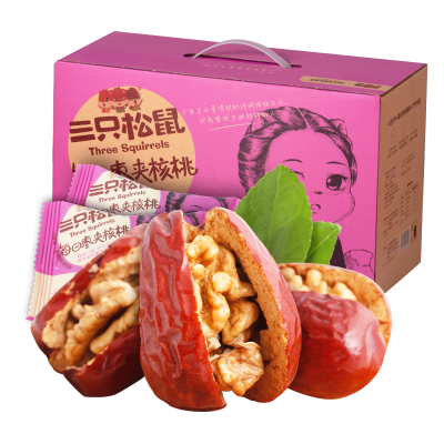 新品【三只松鼠_每日枣夹核桃750g/箱】新疆特产大红枣干果零食