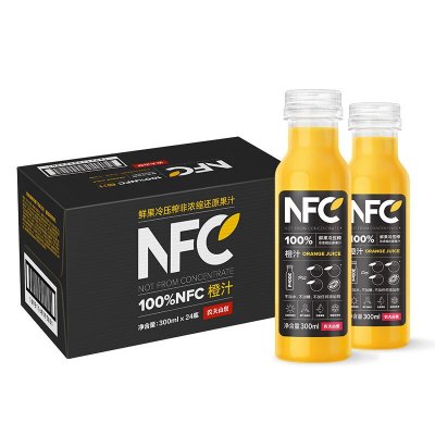 农夫山泉NFC果汁 100% NFC果汁橙汁300ml*24瓶 饮料整箱装 非浓缩还原果汁 整箱