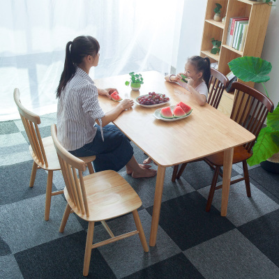 一米色彩 实木餐桌北欧简约橡胶木饭桌原木色家具小户型日式家用桌椅组合 1.3M 1.3M餐桌+4张温莎椅【原木色】