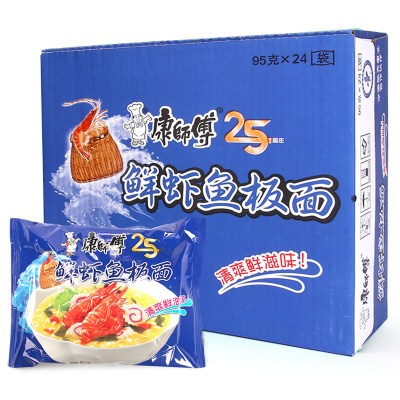 包邮 康师傅鲜虾鱼板面整箱装24包方便面经典袋装速食食品袋面泡面