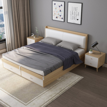 简约现代 床 卧室家具 仿真皮床 床头床尾带皮 1.5米1.