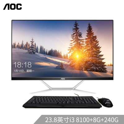 AOC AIO720 23.8英寸八代超薄IPS屏一体机台式电脑(i3 8100 8G 240G)