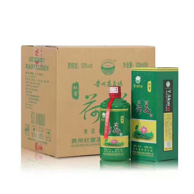 新品 （正品保证）贵州茅台镇 杜酱荷花酒 53度香柔酱香型白酒 500ml*6瓶 整箱装