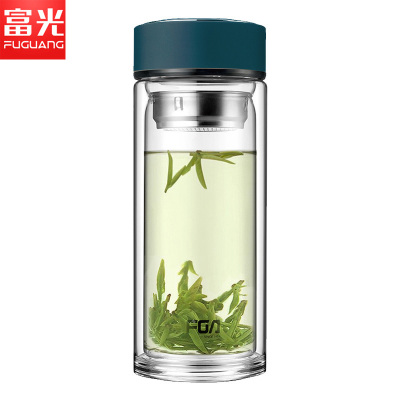 富光（FUGUANG) 玻璃杯WFB1020-500 500ml男女士带茶隔 便携创意双层泡茶玻璃水杯 500ml