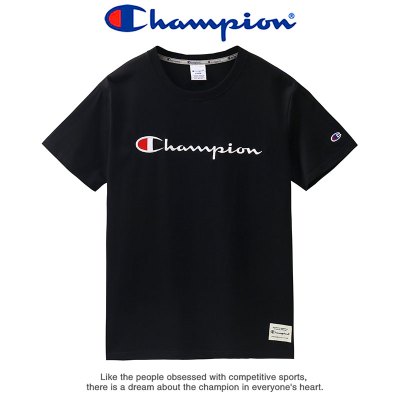 Champion 冠军男士短袖夏季女情侣宽松圆领刺绣时尚百搭运动T恤