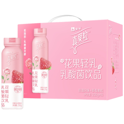 蒙牛真果粒花果轻乳玫瑰草莓味乳酸菌饮品PET瓶230g*10瓶