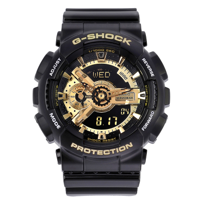 卡西欧(CASIO)手表运动男表G-SHOCK黑金黑武士双显防水防震多功能石英表男表GA-110GB-1A