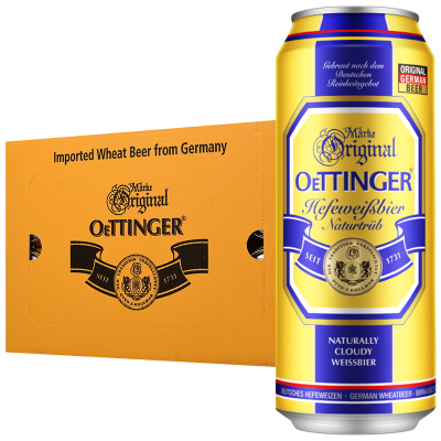 德国原装进口奥丁格（OETTINGER）自然浑浊型小麦啤酒500ML（24罐/箱）