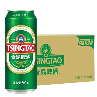 青岛啤酒(TSINGTAO) 经典10度500ml*18罐啤 国产啤酒 整箱(新老包装交替发货）