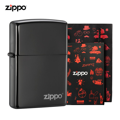 Zippo打火机150ZL黑冰商标礼盒套装