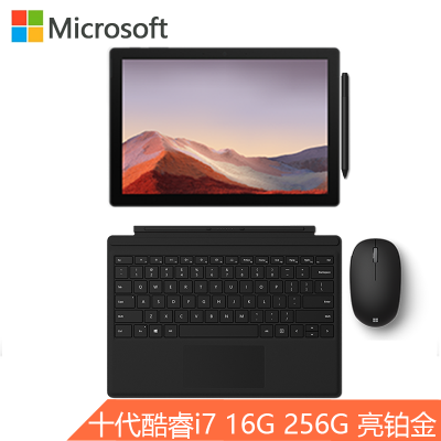 微软 Surface Pro 7 酷睿 i7/16GB/256GB/亮铂金带黑键鼠笔