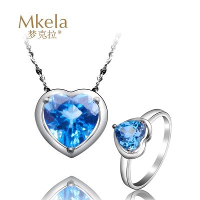 梦克拉 蓝托帕石吊坠戒指套装 心形女款