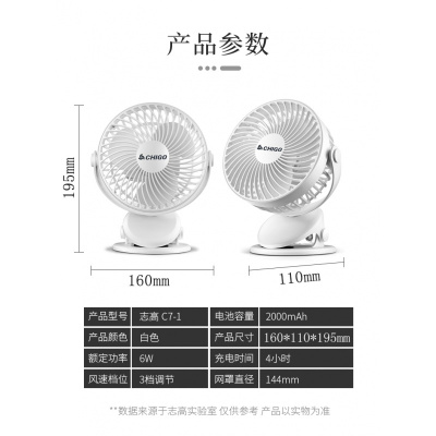 志高(CHIGO)usb小风扇迷你可充电随身学生桌面夹床上宿舍手持手拿便携式 【6寸USB直插款】+USB延长线_363