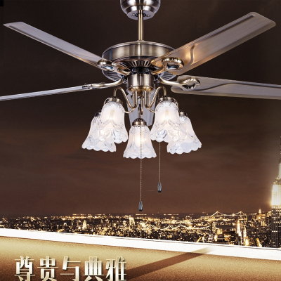 风扇吊灯古达餐厅吊扇灯客厅卧室简约现代铁叶木叶带LED的欧式风扇灯(mGM)