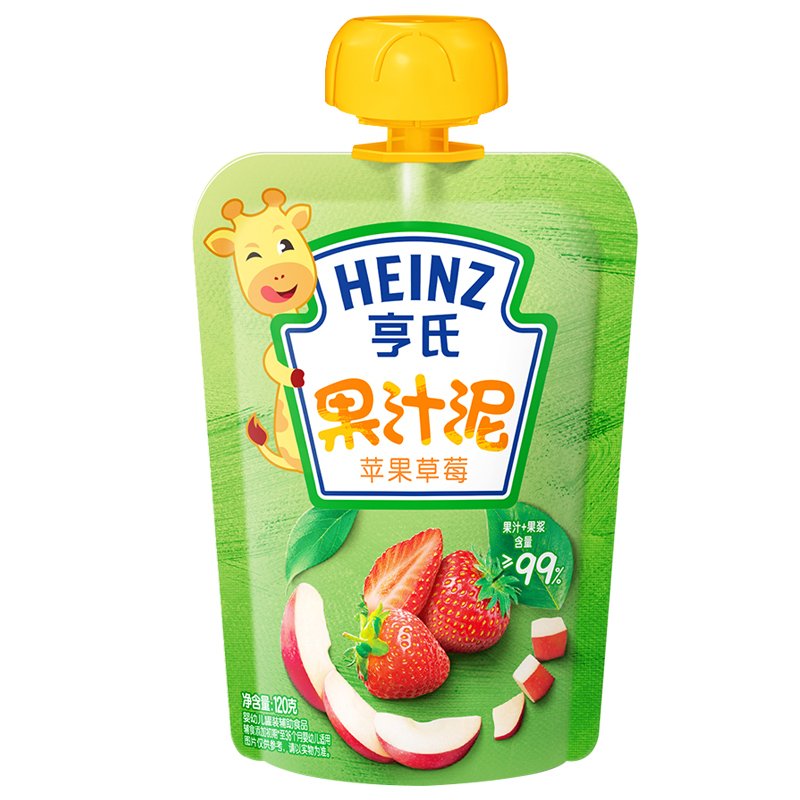 亨氏(Heinz)乐维滋果汁泥苹果草莓果汁泥120g袋装