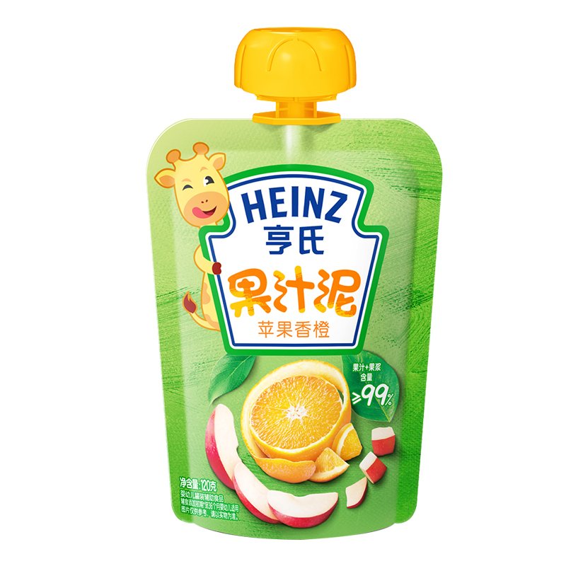 亨氏(Heinz)乐维滋果汁泥苹果香橙果汁泥120g袋装