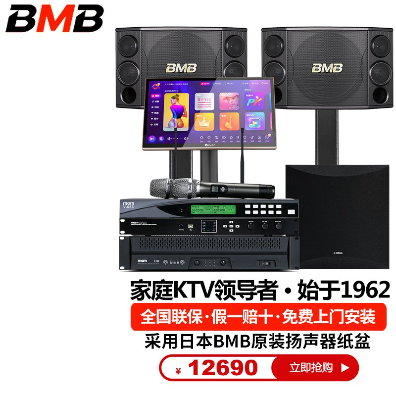 BMB880音箱套装 家庭卡拉OK套装 点歌机 专业KTV音响套装 BBS话筒雷客点歌机专业前后级搭配套装