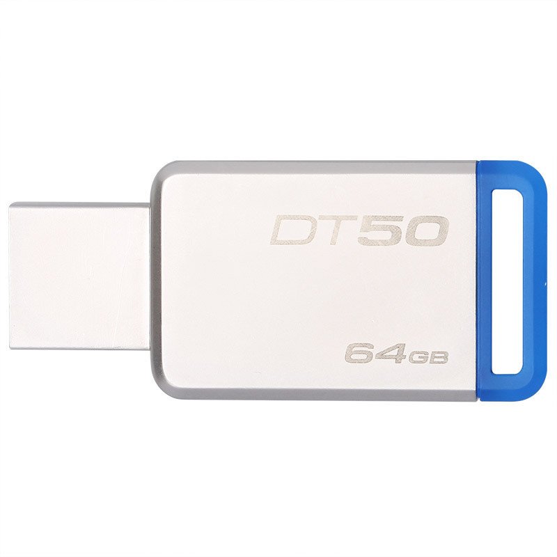 Kingston金士顿64gu盘USB3.1高速64GB金属优盘DT50可个性定制礼品优盘64GB闪存盘 蓝色