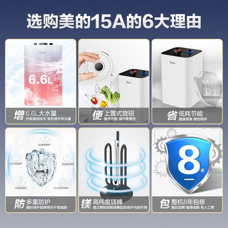 Midea/美的 F6.6-15A(S)厨宝 热水宝6.6L储水式热水器 厨房热水宝