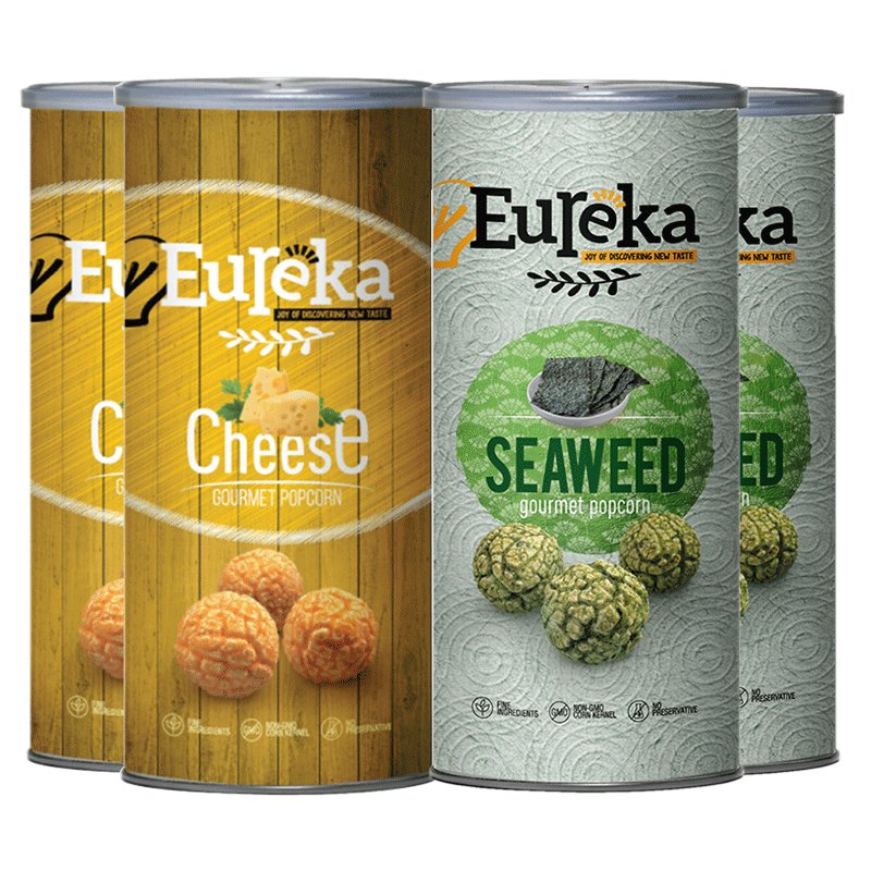 4罐装▏EUREKA 友礼佳 爆米花 芝士味、海苔味各2罐 70g 马来西亚进口 罐装