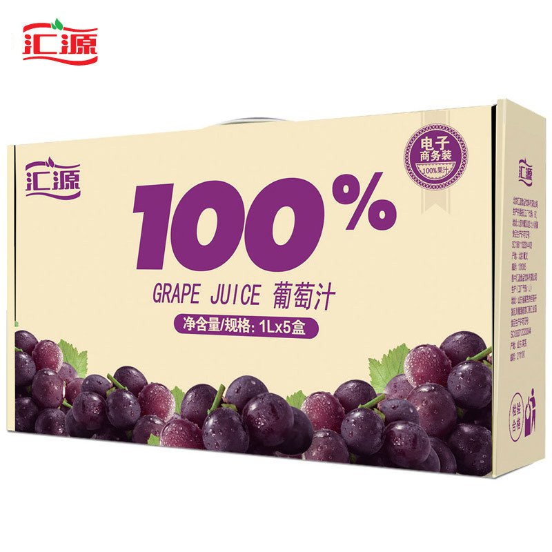 汇源果汁 青春版100%葡萄汁 1L*5盒/箱 便携礼盒 果汁饮料