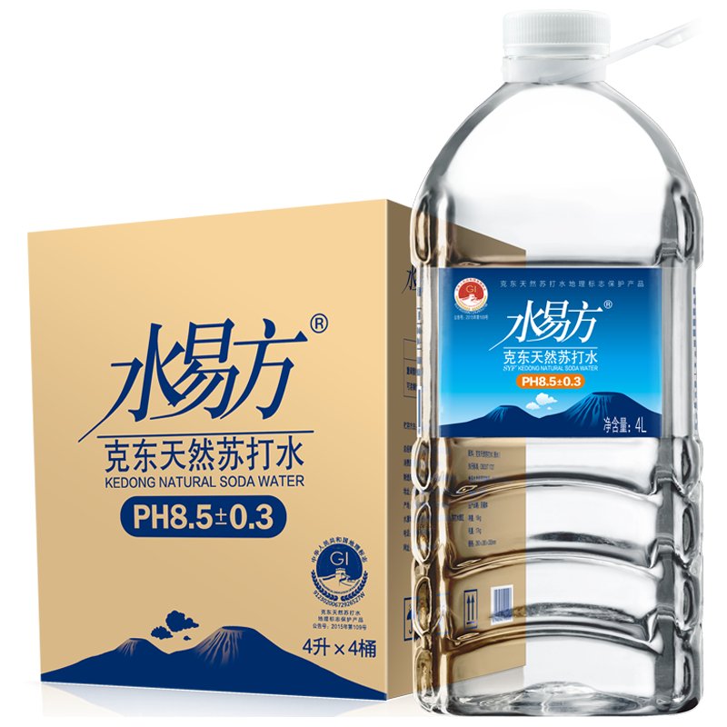 水易方天然苏打水 无气弱碱性饮用水矿泉水 4L*4桶 整箱