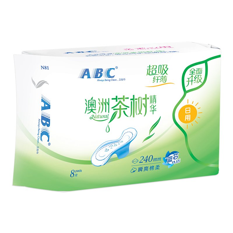 ABC日用卫生巾 纤薄网感棉柔240mm*8片 （含澳洲茶树精华）