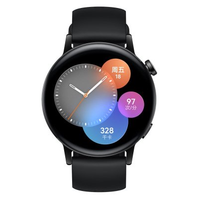 HUAWEI WATCH GT 3 (MIL-B19) 黑色不锈钢表壳+黑色氟橡胶表带-活力款（42mm)