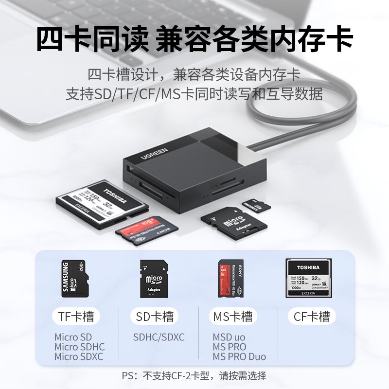 绿联 USB3.0多功能合一读卡器 多卡单读 带Type-C OTG款40754