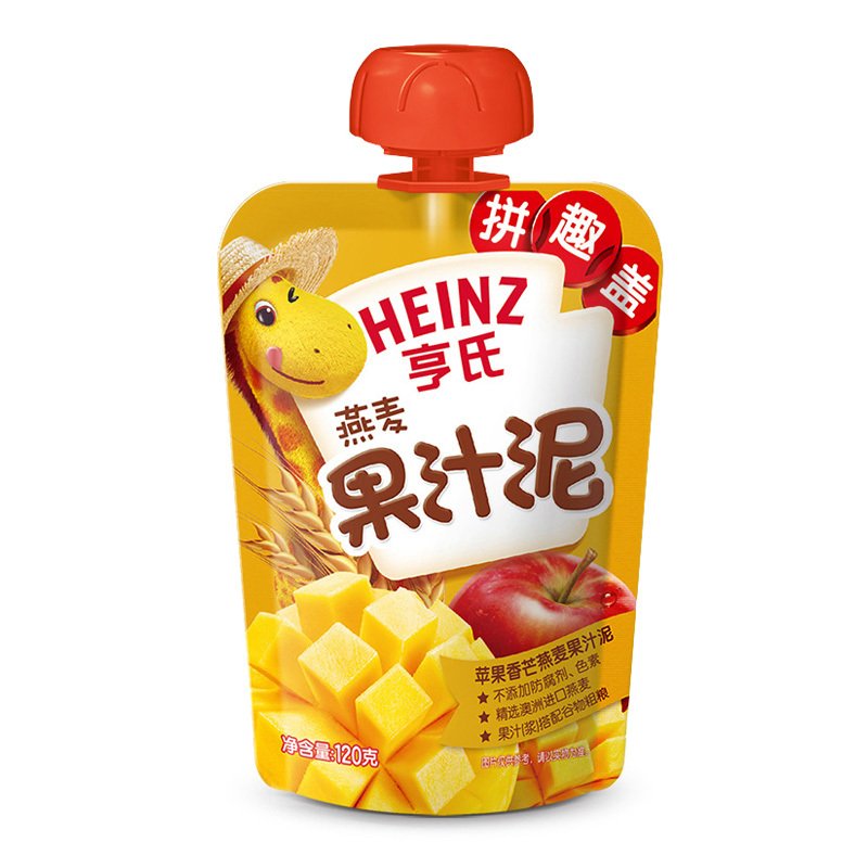 亨氏(Heinz)乐维滋果汁泥苹果香芒燕麦果汁泥120g袋装