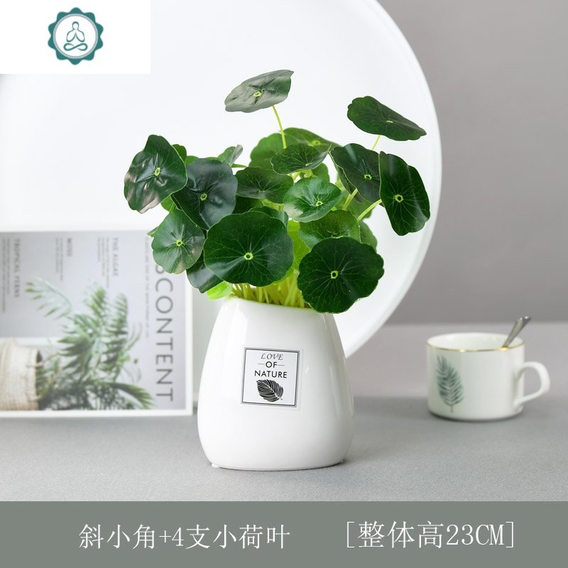 小荷叶仿真植物假装饰盆栽绿植摆件客厅家居ins盆景室内摆设 封后 斜小角[标]+1支绿铜钱串_253