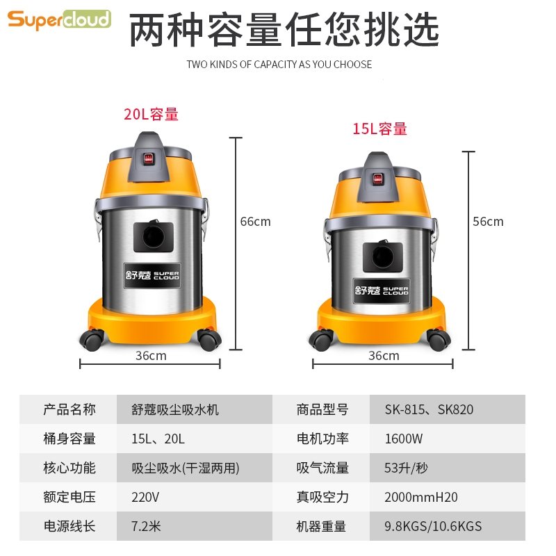 舒蔻supercloud吸尘器家用强力大吸力工业美缝装修干湿两用洗车店专用1600W商用吸尘器(jis)_9