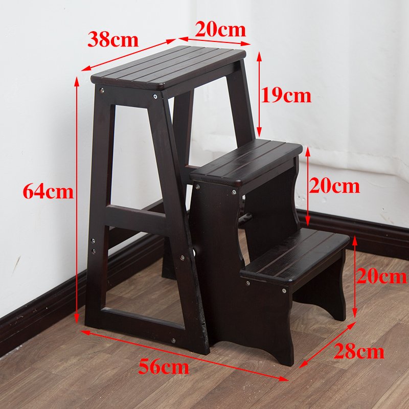 实木折叠楼梯登高二三步台阶梯凳家用两用多功能创意小梯子闪电客梯子 深胡桃色三层收脚梯凳（实木）_622_412