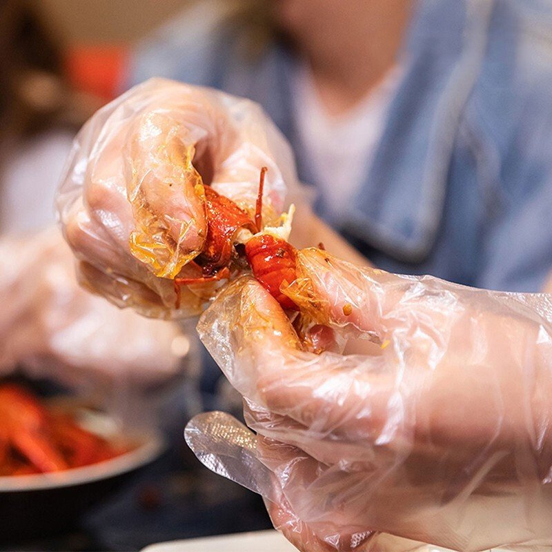 妙洁一次性手套加厚食品用餐饮塑料透明薄膜耐用食品用PE手套 加厚款-1包（共100只）