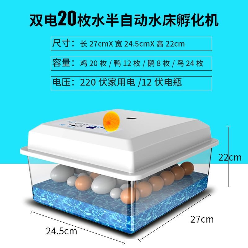 智能家用大中小型全自动鸡蛋孵化箱鸽子孵化器鸭鹅鹌鹑孵化机 浅紫色20枚半自动孵化机