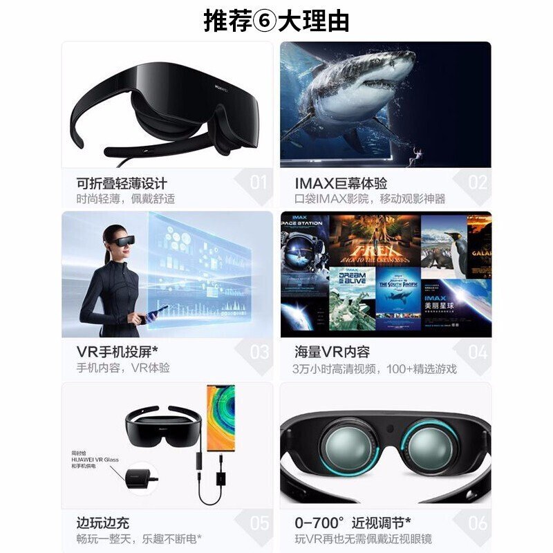 华为VR Glass VR眼镜CV10智能成人手机投屏头戴式体感游戏机3D全景头戴式IMAX巨幕体验_55