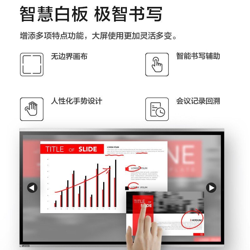 联想think vision会议平板 红外SE55 教育电视一体机显示屏+传屏器+移动支架+OPS I5 （双系统）