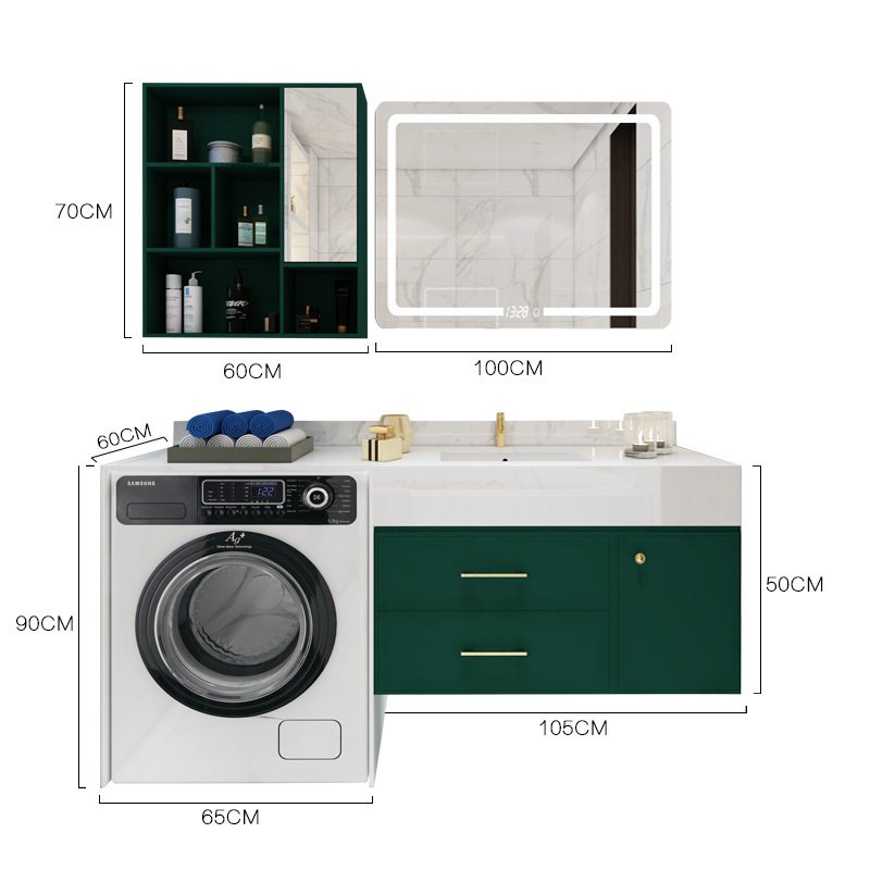 定制现代闪电客简约洗衣机伴侣浴室柜组合一体式卫浴柜阳台洗漱台洗脸盆 170公分智能镜子+普通镜柜