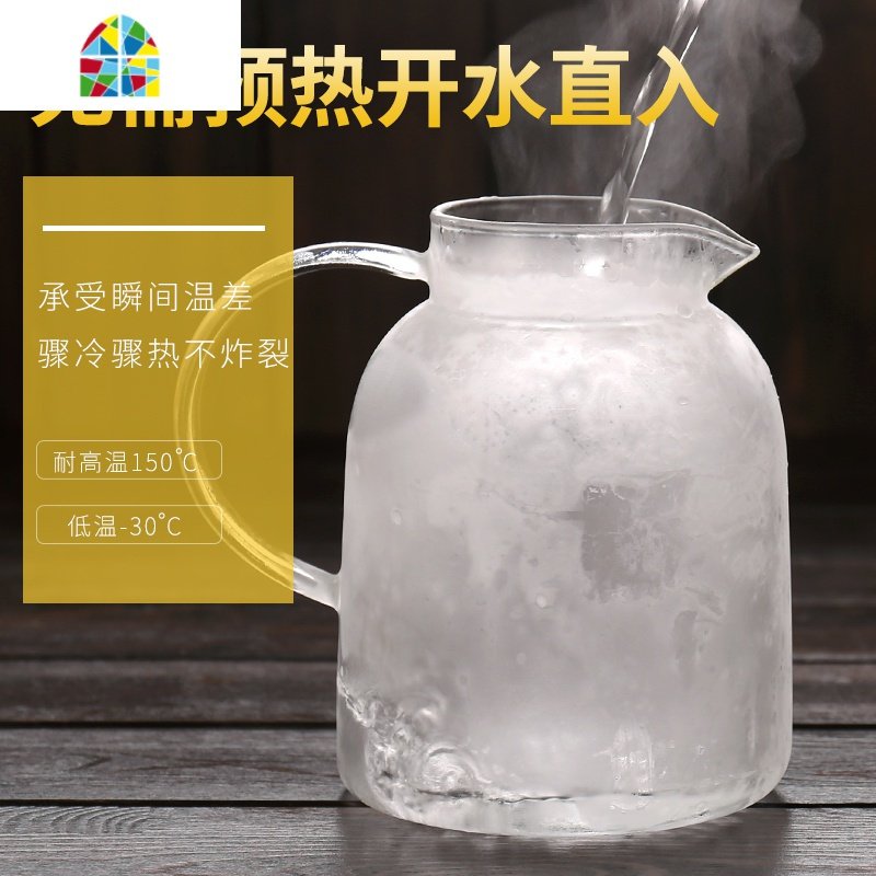 夏季凉水壶扎壶玻璃冷水壶耐热防爆加厚家水杯北欧简约创意 FENGHOU 柱形冷水壶（1.2L）+4只350ml贵妃杯