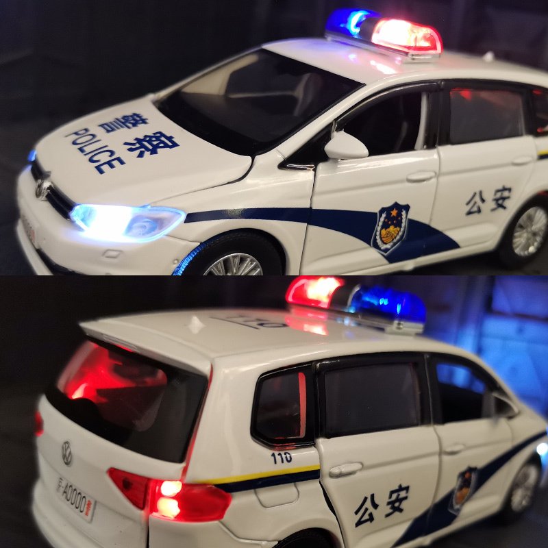 仿真大众Das轿车Auto途安L警车模型Volkswagen合金车模金属玩具车 仿真途安L警车模型【白色-礼盒装】