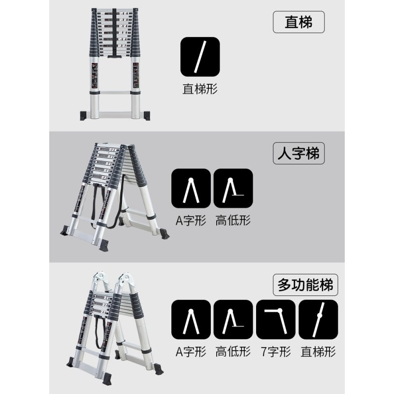 伸缩梯子多功能加厚工程折叠人字梯家用便携铝合金升降室内小楼梯闪电客梯子 直梯5米（靠墙使用）无单杠