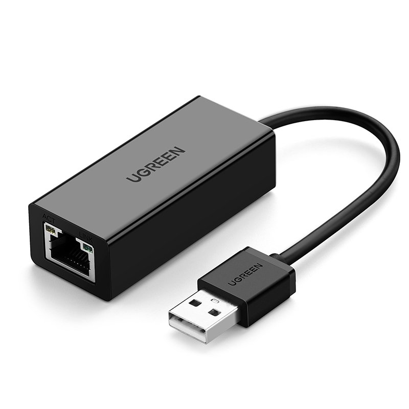 绿联Ugreen USB2.0转RJ45网线接口 百兆网络有线网卡外置网口 苹果Mac笔记本电脑转换器 黑色 20254