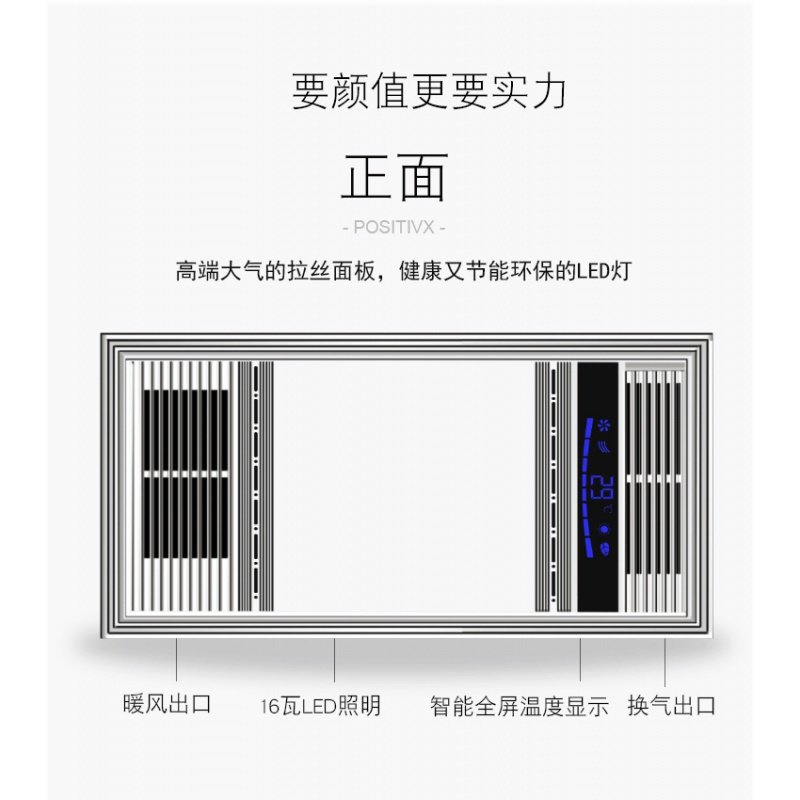 浴霸超薄6CM集成吊顶嵌入式五合一LED灯多功能浴霸灯卫生间暖风机 超薄金双核动力【触屏开关】