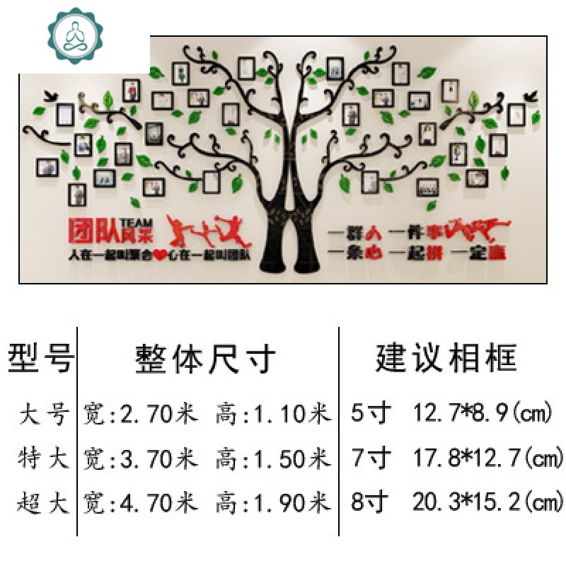 公司企业单位办公室员工团队风采文化照片墙装饰励志3d立体墙贴纸 封后 336深绿树叶 超大