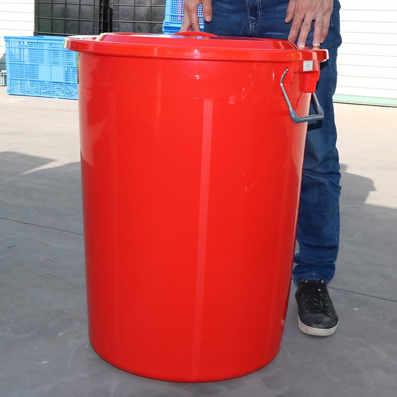加厚新款家用储水桶塑胶桶带盖阿斯卡利红桶大容量铁柄熟料塑料红色圆形桶 红色100L不含盖_17