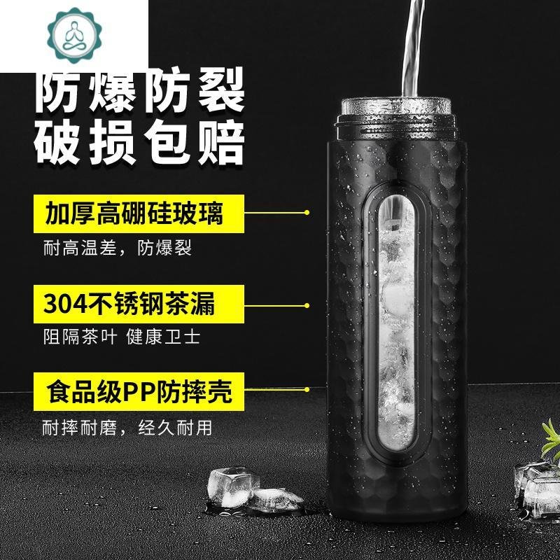 玻璃水杯男创意防摔双层便携创意定制过滤女茶水分离泡茶杯子 封后 黑色_334