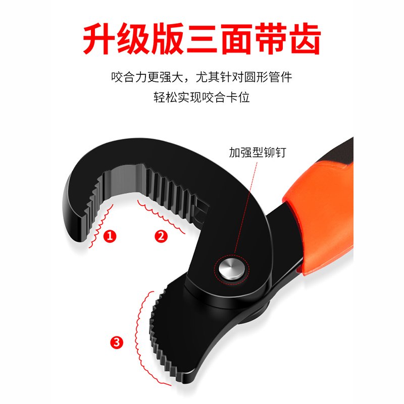 扳手活动管工具钳子活口板手卫浴多功能管钳套装开口-【加固拼合齿】大号扳手22-32mm