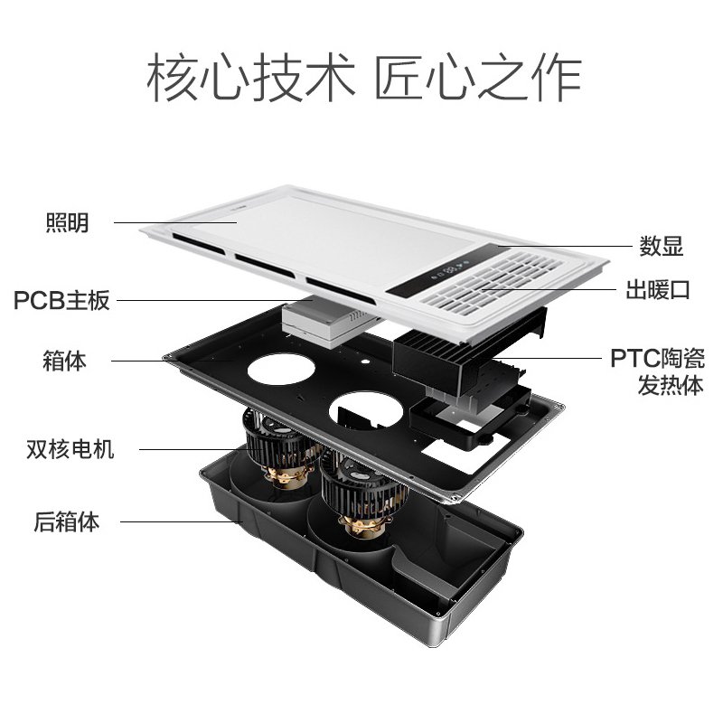 艾美特浴灯卫生间取暖集成吊顶排气扇照明一体暖风机嵌入式浴室 MV36FHZR-10(遥控开关+可远程)功率2开