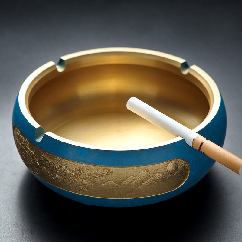 纯铜烟灰缸创意个性潮流家用纳丽雅室内办公室中式家居装饰摆件铜烟缸