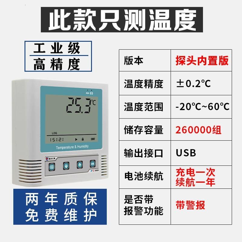 温湿度记录仪高精度工业药店大棚传感器远程无线控制温湿度计 三维工匠 单温度内置26万组(±0.2℃)_517